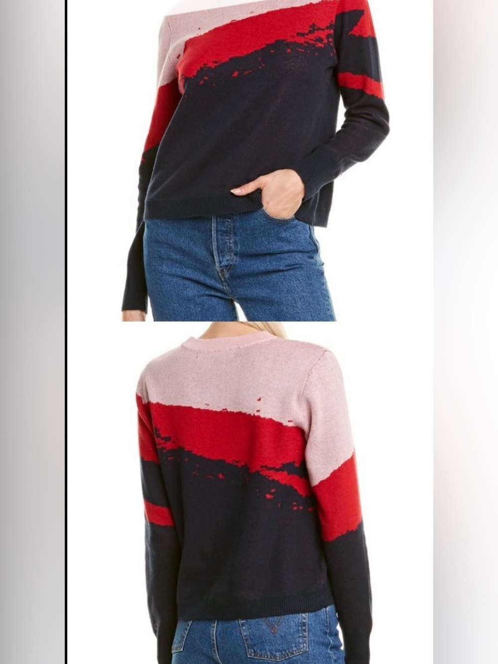 Project Naadam Colorblock Crewneck Sweater - Pink, Red & Navy